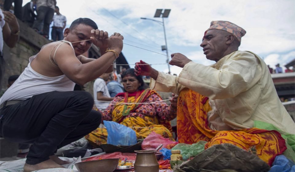 Nepali Brahmans People Performing Thread Ritual