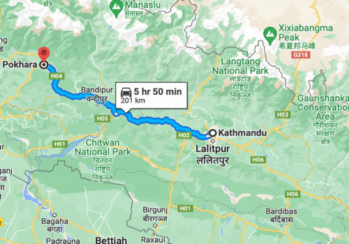Map of adventure trip in nepal